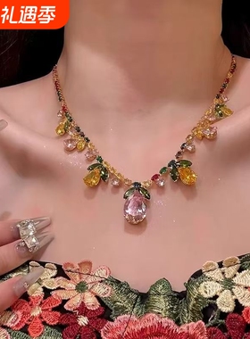 重工vintage串珠吊坠项链女颈链小众复古轻奢高级感锁骨链配饰