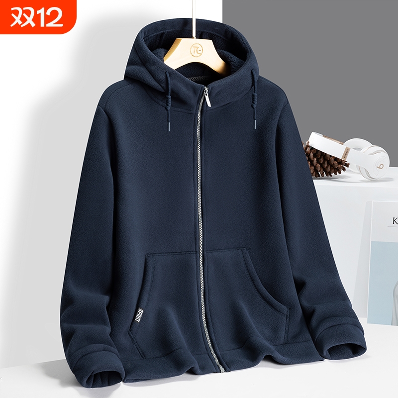 秋冬新款摇粒绒外套男女保暖加绒加厚抓绒衣外套连帽开衫卫衣