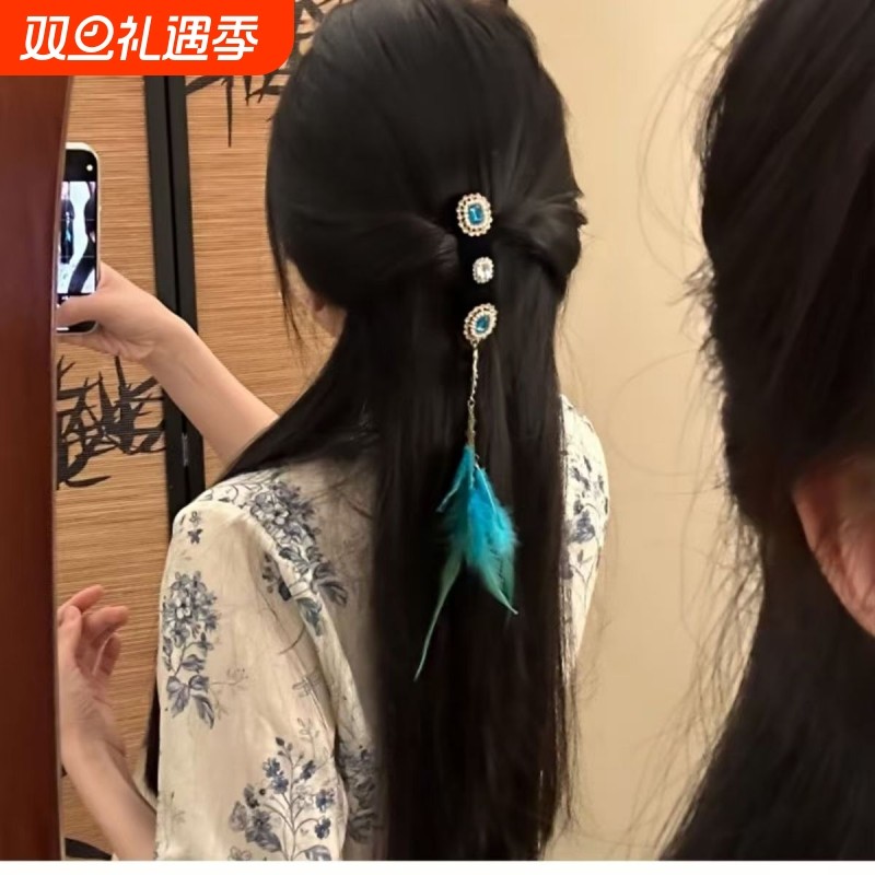 「青翎曳风」复古民族风羽毛发夹云南丽江拍照鸭嘴夹发卡仙气发饰
