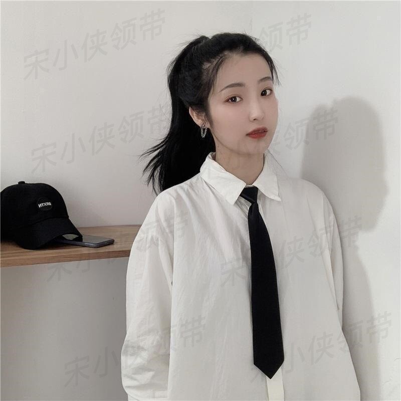 慵懒痞帅韩学院风ins简约百搭英伦jk领带男女衬衫黑色免打小领带