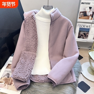 秋冬款中老年外套女加绒加厚摇粒绒卫衣立领抓绒衣立领宽松大码