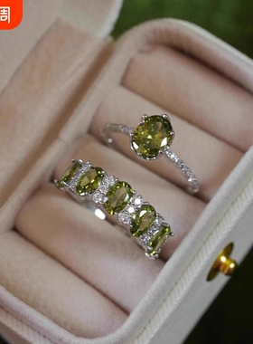 【挪威森林】法式复古橄榄绿锆石戒指女轻奢精致高级感指环可调节