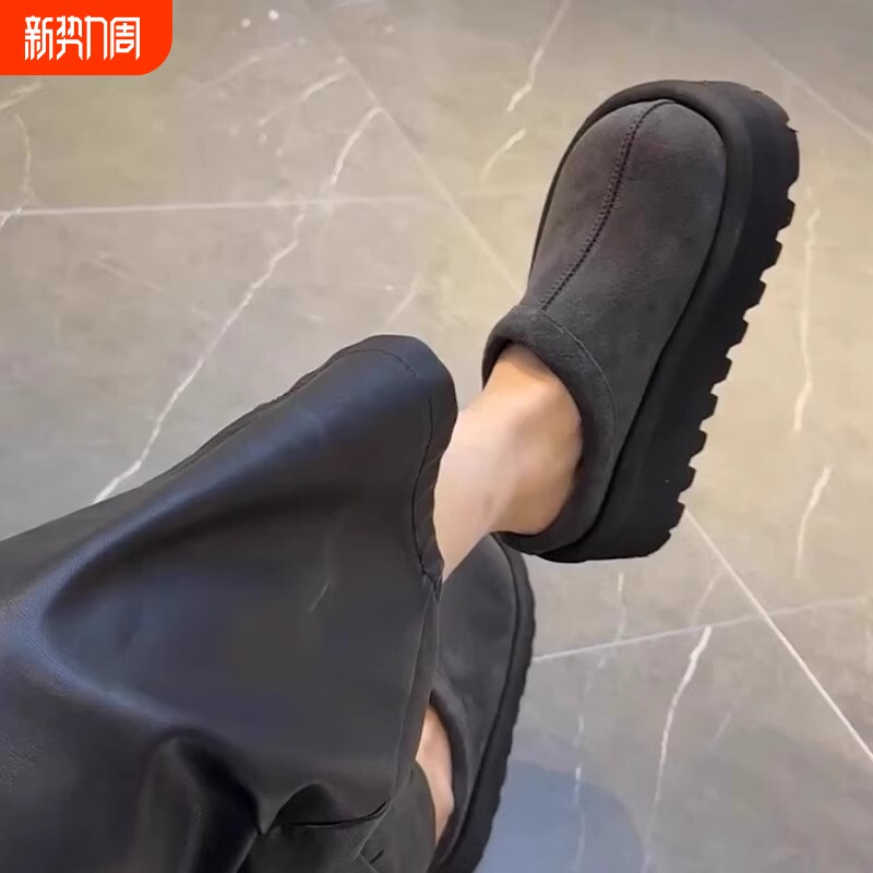 雪地棉松糕博肯鞋包头拖鞋羊羔毛毛鞋厚底懒人半拖鞋丑萌面包鞋翠