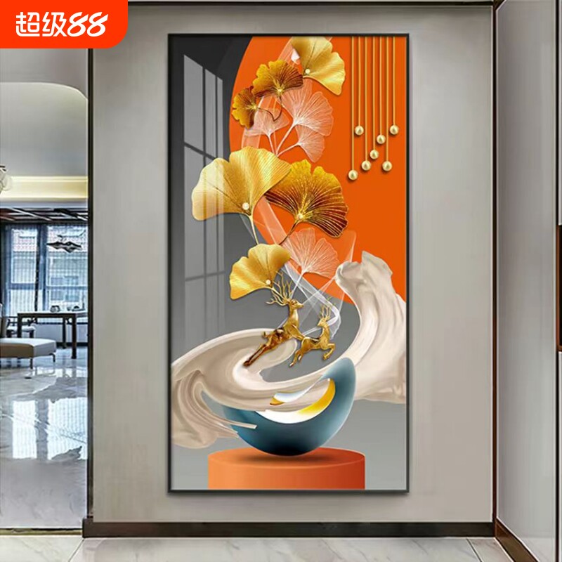 轻奢现代玄关晶瓷镶钻竖版装饰画图片