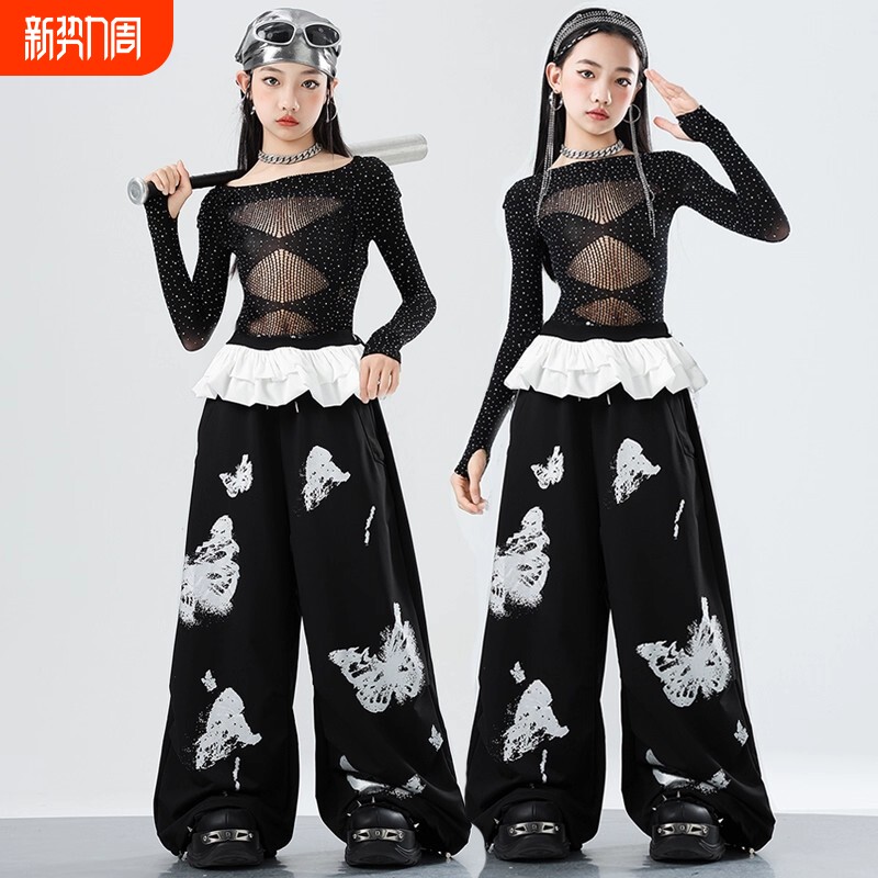 爵士舞服装女童儿童黑色潮酷时髦jazz穿搭少儿女团表演舞蹈服套装