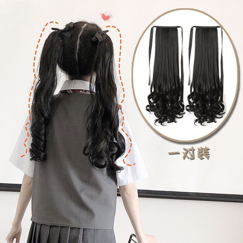 JK假发女高双马尾lolita日系绑带式长卷发萝莉软妹可爱直辫子发饰