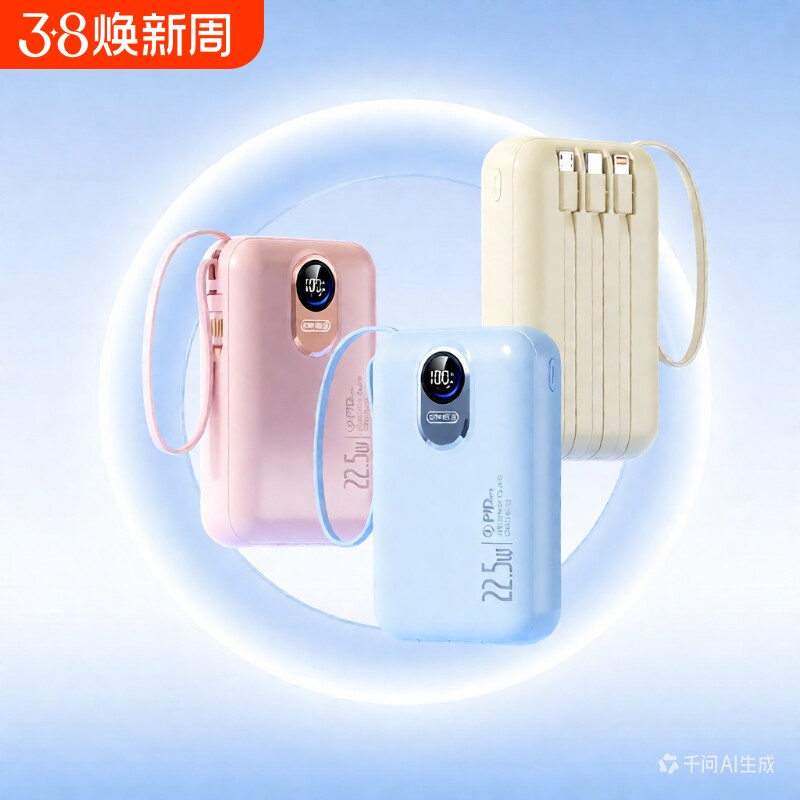 充电宝【新国标3C认证】好货严选超级快充新款20000毫安自带线移动电源迷你超薄小巧便携适用于华为苹果