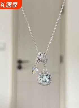 薄荷冰糖冷感项链女2024新款小众ins清水蓝色精致轻奢锁骨链