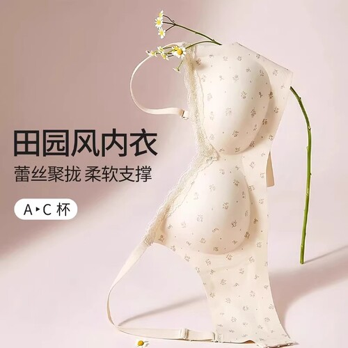 甜美纯欲风碎花内衣少女小胸聚拢无钢圈聚拢上托防下垂透气文胸女