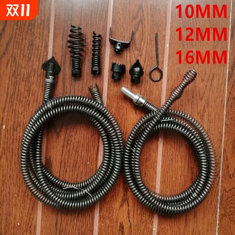 16mm下水道疏通非工具电动家用钢丝弹硬软簧管道机通马桶厕所弹簧