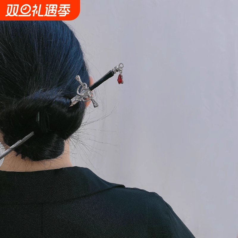 暗黑风朋克宝剑金属发夹发簪简约古风汉服头饰高档后脑勺盘发发饰