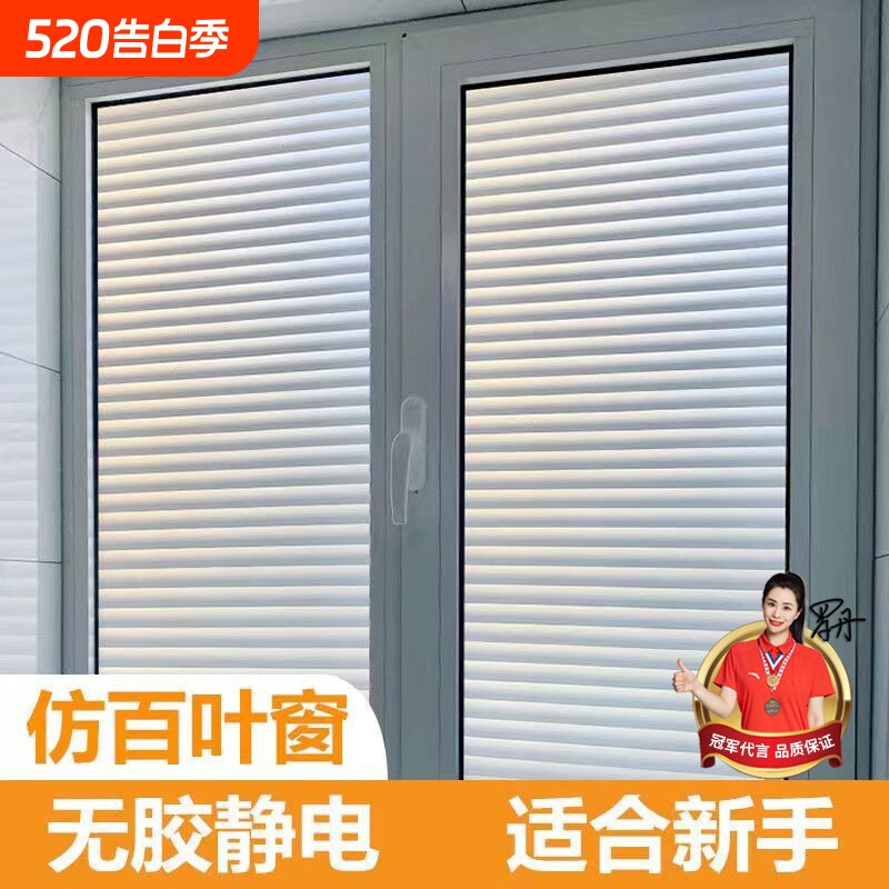 玻璃窗户贴纸防窥透光不透明卫生间不透人磨砂仿膜磁吸百叶窗遮光