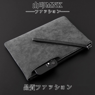 日本山叩MNK 男士商务休闲手拿包手机包翻毛皮手拎钱包大容量男款