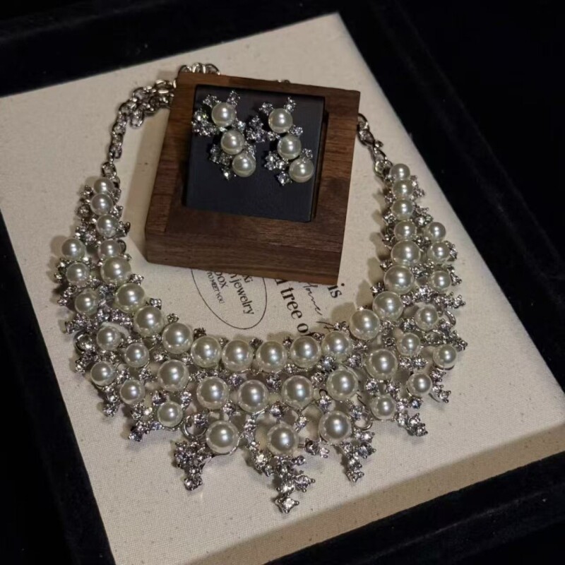 璀璨繁星 奢华时尚闪钻项链耳钉套装新娘高级感设计礼服配饰新款