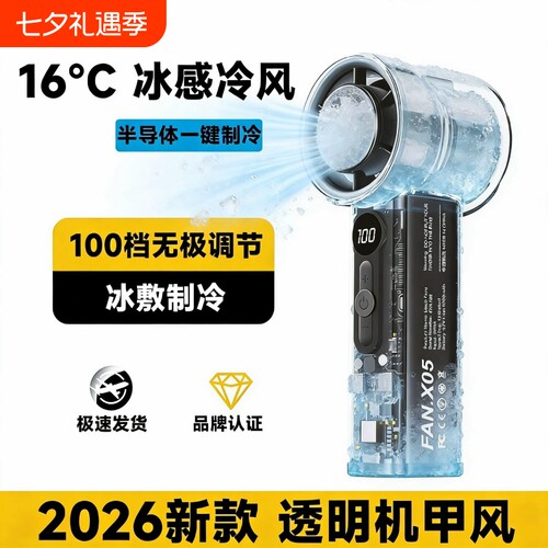 USK手持小风扇新款冰敷usb充电制冷冰感大风力便携式通勤户外半导体喷雾冷风扇长续航降温制冰