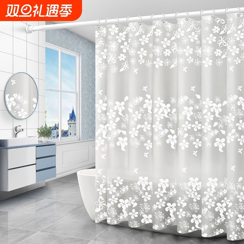 高档浴帘防水防霉洗澡淋浴隔断卫生间挡水帘子浴室免打孔门帘遮挡