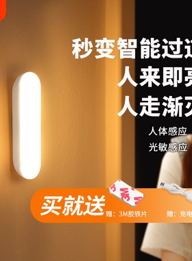 全自动led感应小夜灯USB宿舍床头夜灯人走灯灭走廊卫生间灯