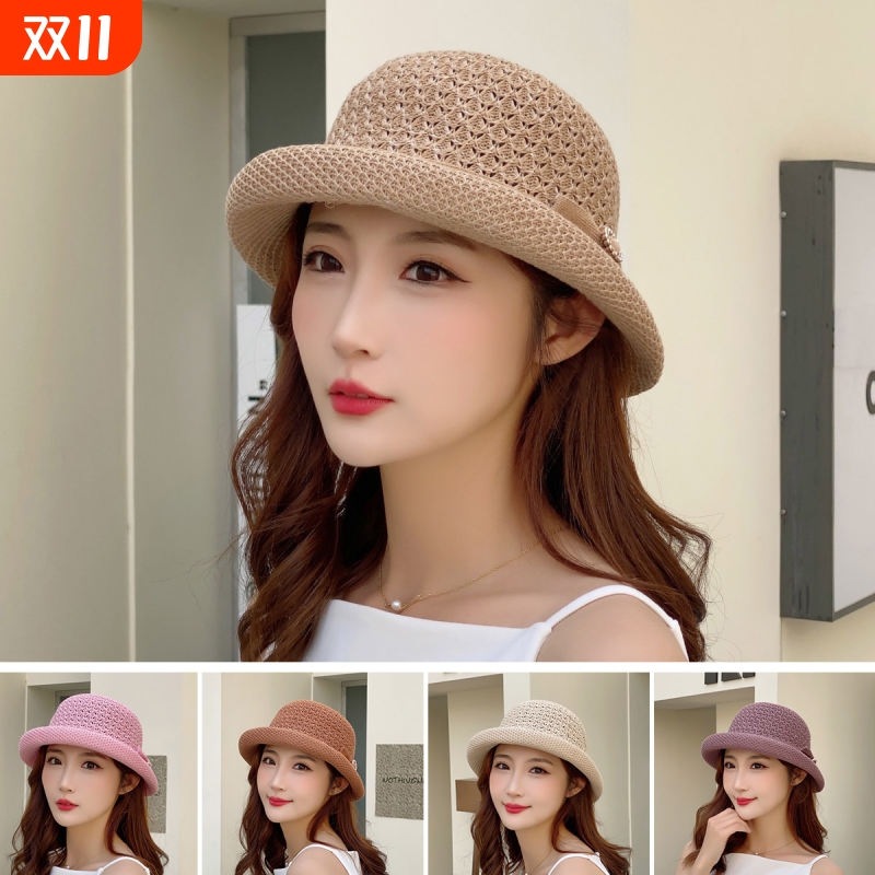 春夏季新款小礼帽时尚百搭编织帽子卷边洋气妈妈遮阳帽渔夫帽出游