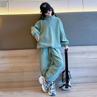 女童双面绒套装2026新款秋冬装保暖儿童加绒加厚炸街运动服女韩版