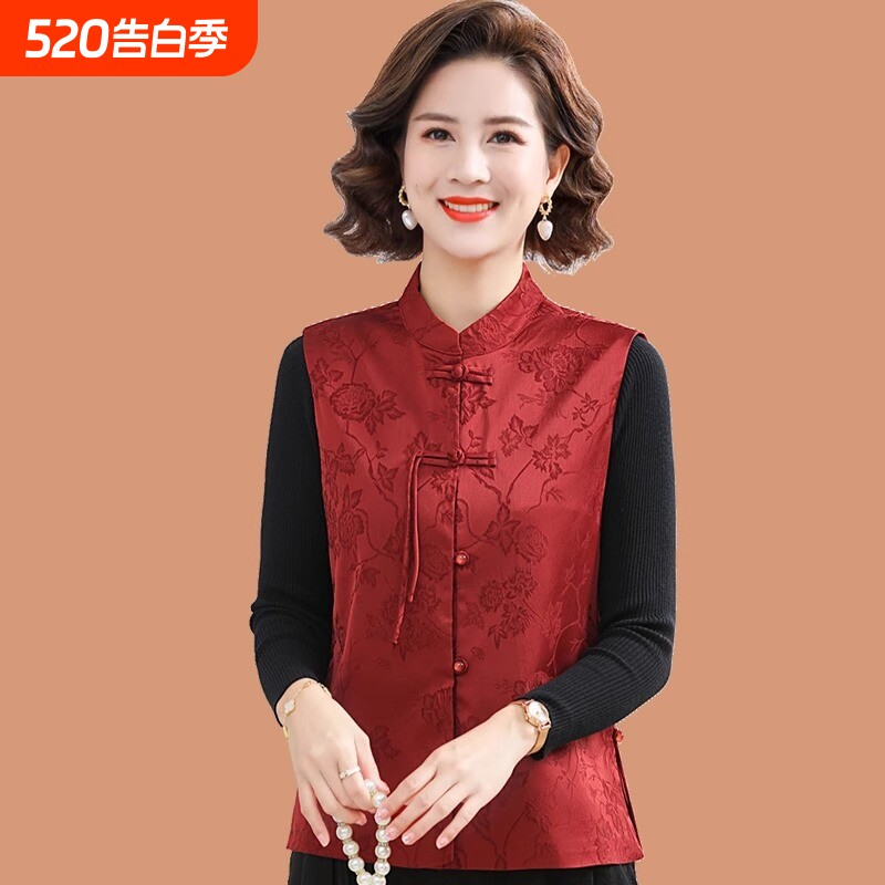 2026春季新款中国风马甲上衣中老年女装中式盘扣唐装坎肩红色背心
