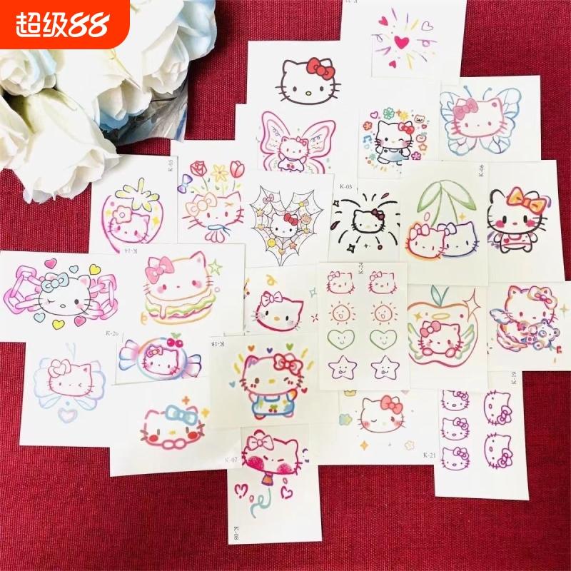 爆款多巴胺kitty猫纹身贴可爱卡通防水持久手臂贴纸ins风可洗