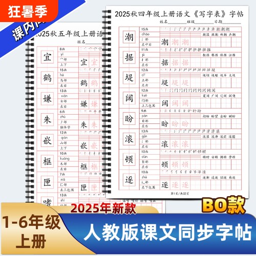2025年新款人教版小学一二三四五六年级上册语文课本同步练字帖BO款部编生字拼音词语练习田字格写字帖写字表描红每日打卡硬笔
