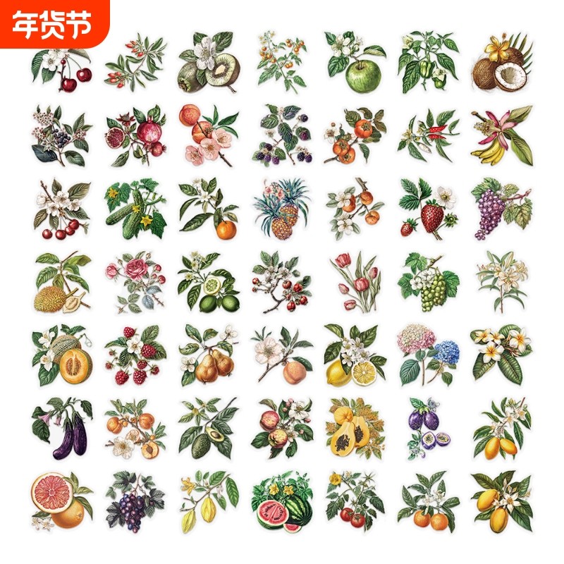 100张水果植物贴纸趣味PET材质装饰用手账桌面手机壳笔记本,文具电教/文化用品/商务用品,贴纸/立体贴纸,淘宝优惠券,粉丝福利购,淘宝优惠卷