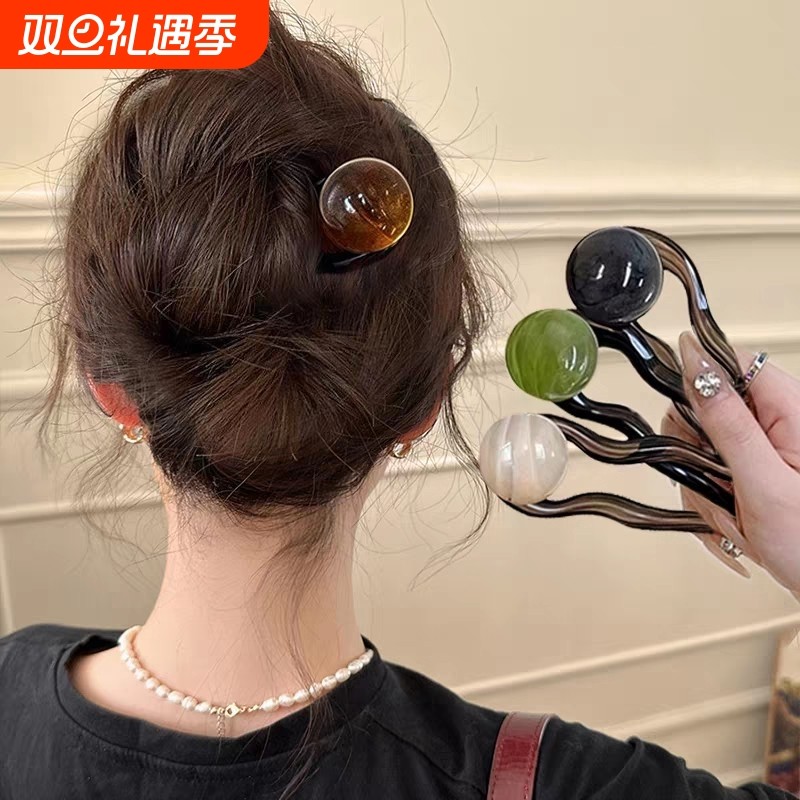 法式复古发簪高级简约夏季丸子头盘发叉盘发2025新款爆款大号簪子