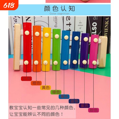 可拆卸木吉他可调节音量木制玩具八音宝宝婴幼儿卡通手敲琴早教