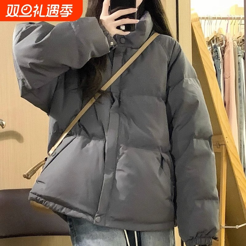 户外白鸭绒立领羽绒服女短款2025年冬季新款时尚小个子面包服加厚