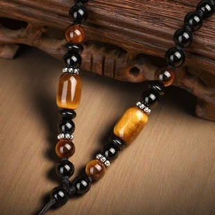 高档天然虎睛石吊坠项链男女手工编织玛瑙珠链玉佛平安扣挂脖珠链