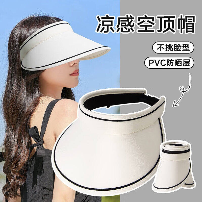 防晒帽女夏季防紫外线运动遮阳空顶遮脸太阳帽子骑车夏天帽檐白色