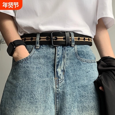 帆布针扣男士腰带免打孔编织皮带