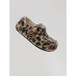 多嘴驴Doey勃肯鞋女秋冬季加绒保暖毛毛鞋一脚蹬毛绒豹纹棉鞋平底
