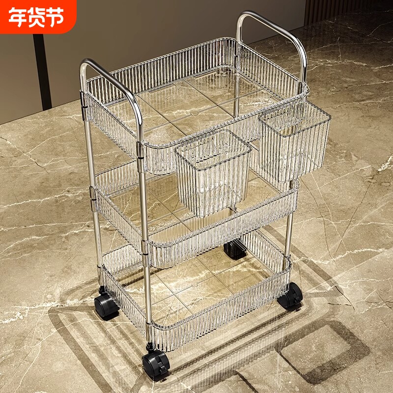 亚克力零食小推车置物架落地移动浴室卫生间收纳盒多层化妆品柜子
