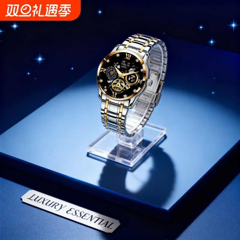 手表男款机械风全自动防水高级感全自动男表数字双日历防水腕表男