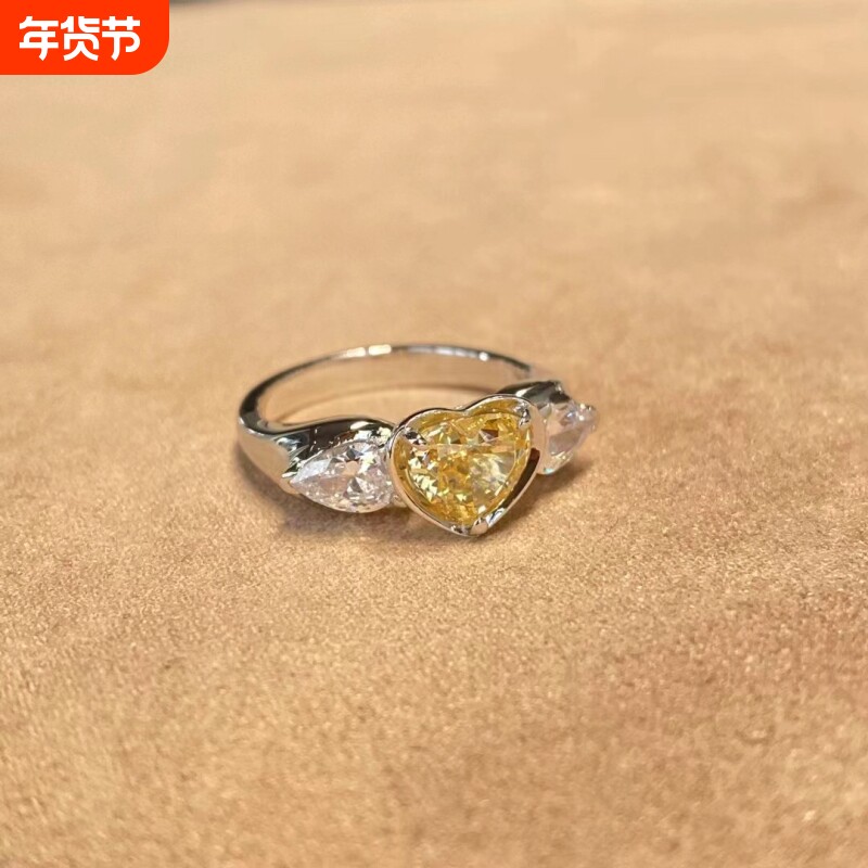 爱心黄钻戒指小众独特设计意式轻奢开口高级感潮流气质可调节
