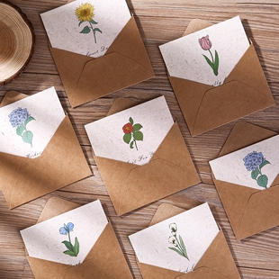 创意可爱复古牛皮简约植物花卉贺卡ins风高级感中秋教师节学生生日留言祝福感谢卡手写空白情侣diy感恩小卡片