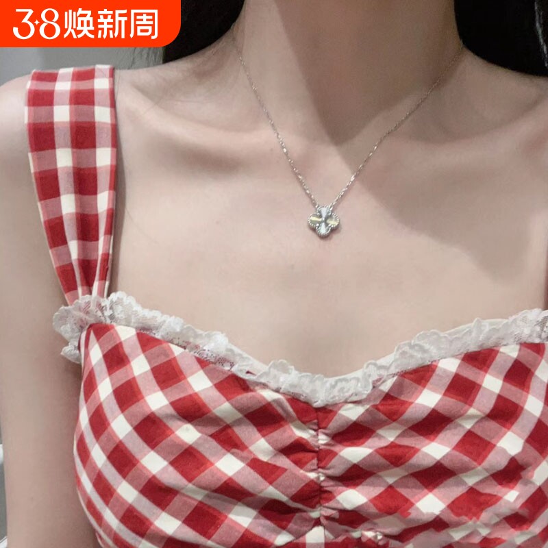 轻奢单花四叶草项链女小众锁骨链吊坠礼物白金贝母玫瑰金黄金手链