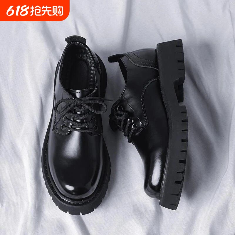 真皮软皮增高5cm男士皮鞋秋季厚底防水防滑休闲男鞋板鞋黑色正装