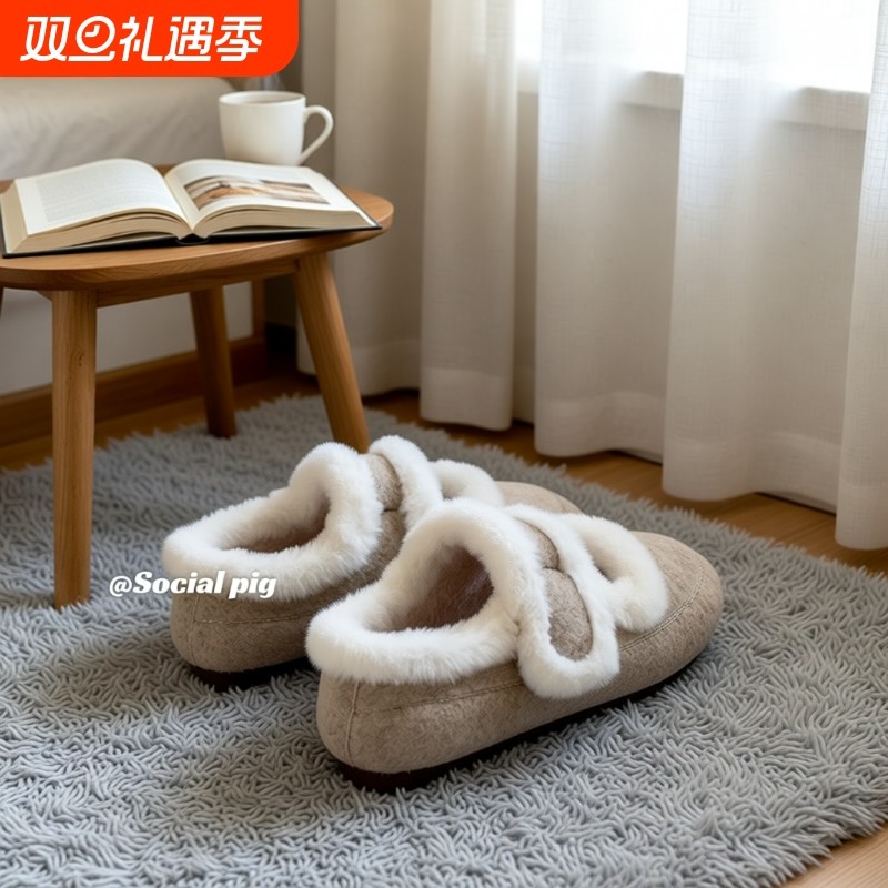 秋冬奶的韩系~魔术贴棉鞋女冬加绒毛毛鞋保暖玛丽珍单鞋毛绒平底