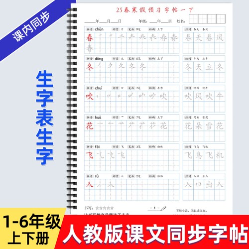 2025年人教版小学一二三四五六年级上下册语文课本同步练字帖AM款识字基础笔顺作文格练习写字帖描红硬笔书法培训教材