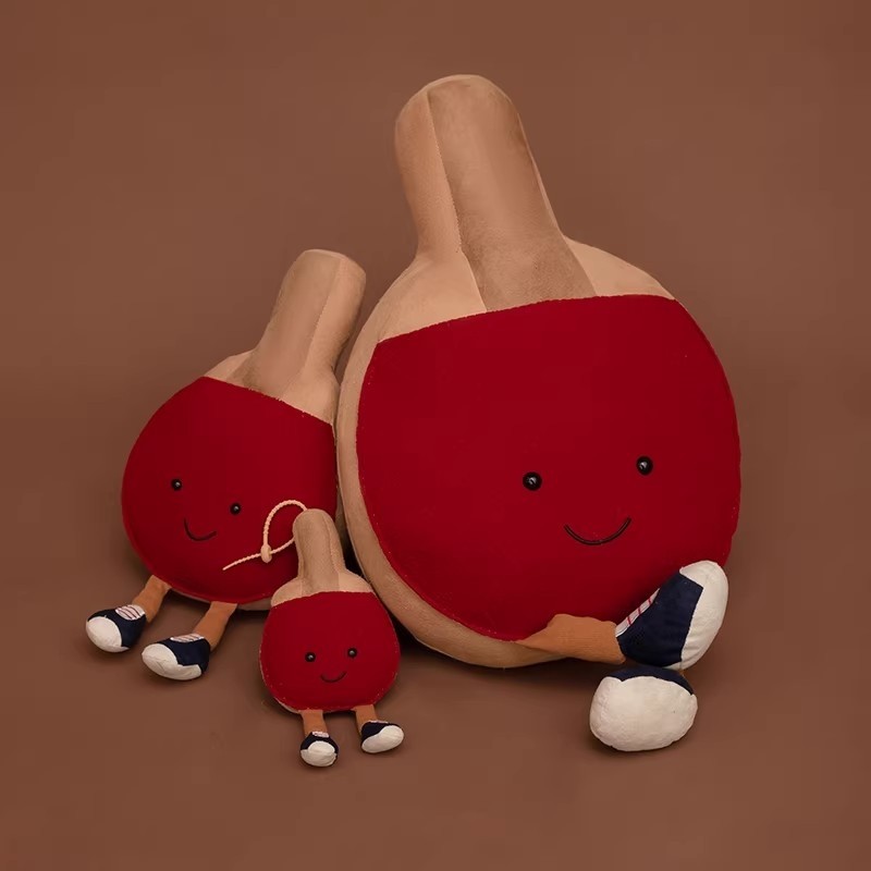 新款趣味运动坐姿乒乓球拍毛绒玩具沙发抱枕创意摆件儿童礼物玩偶