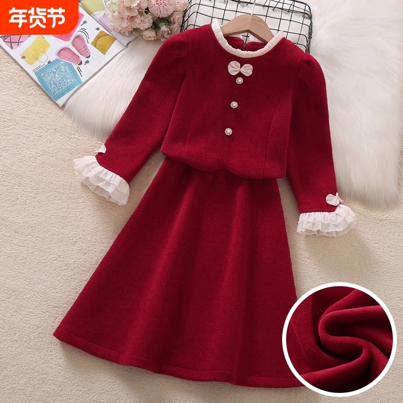 女童小香风套装2026新年衣服红色儿童装加绒拜年服女大童冬装裙子,童装/婴儿装/亲子装,套装,淘宝优惠券,粉丝福利购,淘宝优惠卷