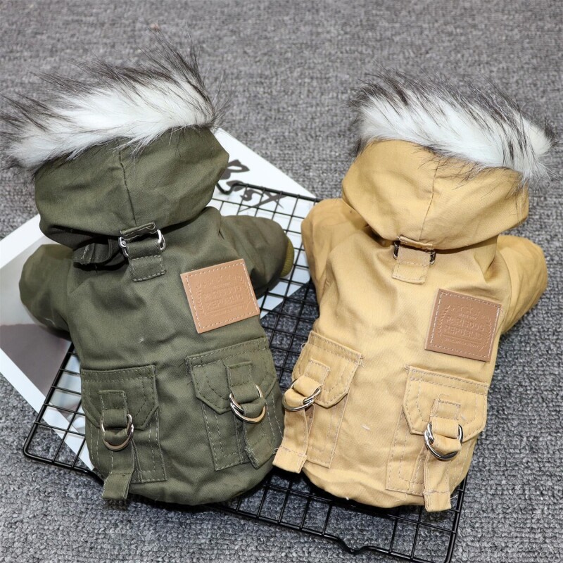 狗狗衣服毛领工装宠物两脚衣泰迪狗狗衣服秋冬装小狗衣服双层加绒