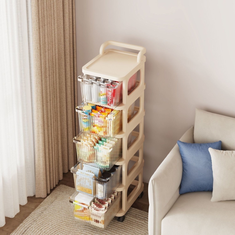 小推车置物架家用落地抽屉式婴儿用品多层零食移动玩具收纳储物架