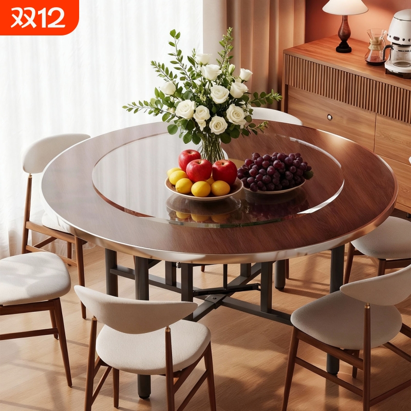 折叠大圆桌家用大桌10人吃饭桌子圆形餐桌12人饭店转盘宴席宴会桌