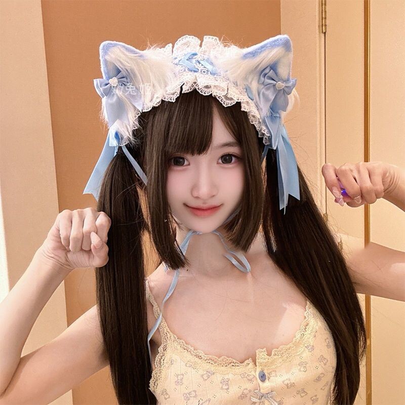 洛丽塔毛绒猫耳发饰可爱猫娘cos蕾丝发箍甜美日系lolita头饰