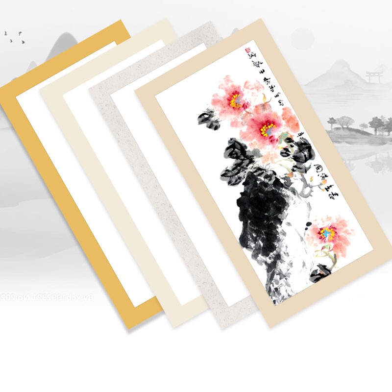 加厚宣纸国画卡纸扇形长方形镜片纸毛笔书法专用纸国画纸空白软卡画画装裱扇面纸10张装生宣半生半熟宣作品纸