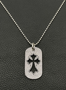 饰仟禧vintage满钻军牌项链男女欧美重工个性镂空十字架铭牌男士